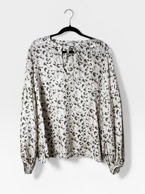 Lafayette 148 New York Lupe leopard print tie-neck blouse Size Large (0)
